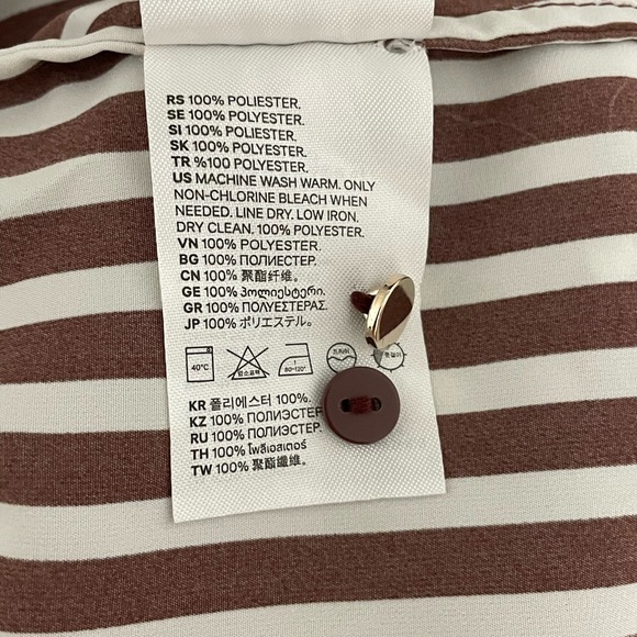H&M Womens White & Brown Striped Silky Button Down Shirt Size Small - Picture 8 of 9